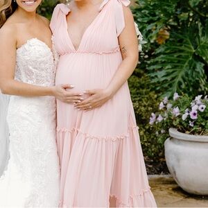 Mac Duggal Blush Pink Maternity Maxi Dress